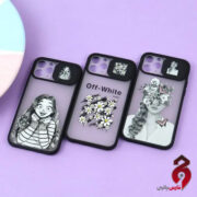 قاب محافظ لنز دار کشویی طرحدار مشکی iPhone 11 Pro