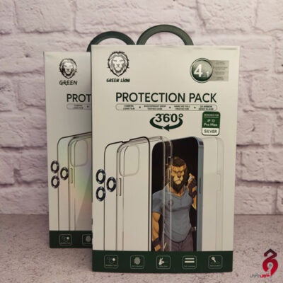 بسته Protection:گلس،قاب،محافظ لنز،محافظ پشت Green Lion آیفون iPhone 13 Pro Max نقره ای