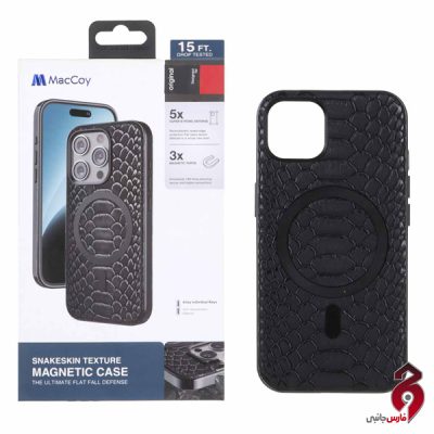 قاب اورجینال MacCoy چرمی پوست ماری MagSafe آیفون iPhone 13/14 مشکی