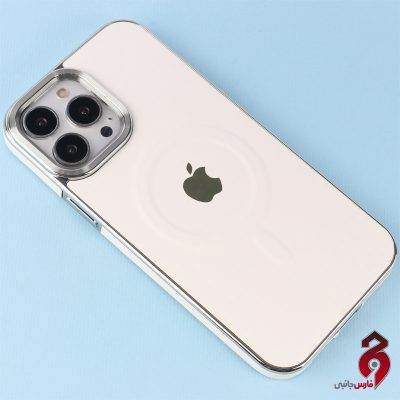 قاب چرمی مگ سیف آیفون iPhone 13 Pro Max دور لنز براق سفید