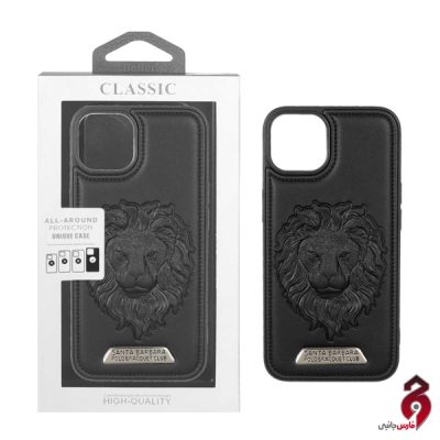 قاب اورجینال چرمی Lion برجسته آیفون iPhone 13/14 مشکی