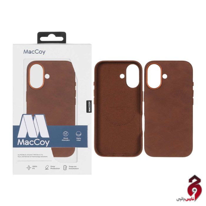 maccoy-iphone-16-brown قاب اورجینال MacCoy چرمی Magsafe آیفون iPhone 16 قهوه ای